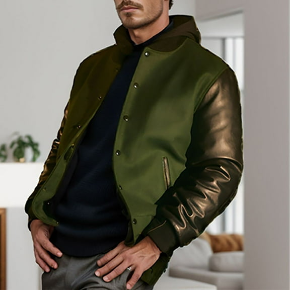 JXMVOJ Men's Bomber Jacket Lightweight Spring Fall Casual Windbreaker Full Zip Outwear Color Blocking Pockets Long Sleeve Outwear Coat