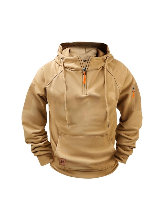 Men's Cargo Hoodies Quarter Zip Sweatshirts Tactical Pullover Casual Gym Athletic Loose Hooded Sweatshirts