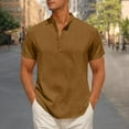 thumbnail image 1 of JXMVOJ Men's Casual Fashion Solid Short Sleeve Stand-up Collar Button Top Blouse Polyester Summer, 1 of 7