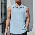 thumbnail image 1 of JXMVOJ Men's Casual Fashion Tank Tops Summer Sleeveless Regular Fit Solid Color Muscle T-Shirts Tops Lightweight Button Front Turndown Collar Shirts, 1 of 6