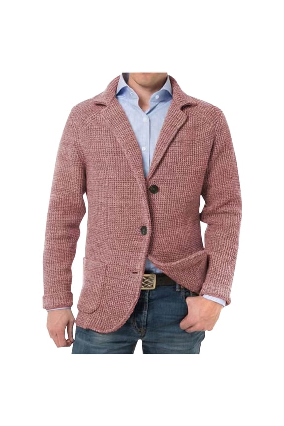 Men's Casual Knit Blazer Suit Jackets Two Button Lightweight Unlined Sport Coat Men Casual Solid Turn Down Collar Button Pockets Long Sleeve Suit Jacket