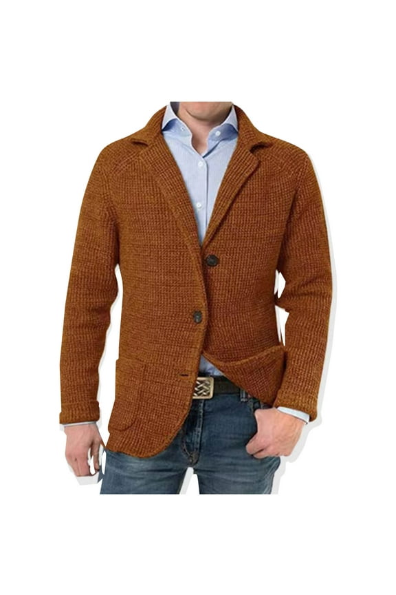 Men's Casual Knit Blazer Suit Jackets Two Button Lightweight Unlined Sport Coat Men Casual Solid Turn Down Collar Button Pockets Long Sleeve Suit Jacket