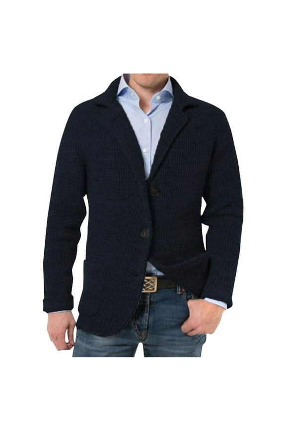 Men's Casual Knit Blazer Suit Jackets Two Button Lightweight Unlined Sport Coat Men Casual Solid Turn Down Collar Button Pockets Long Sleeve Suit Jacket