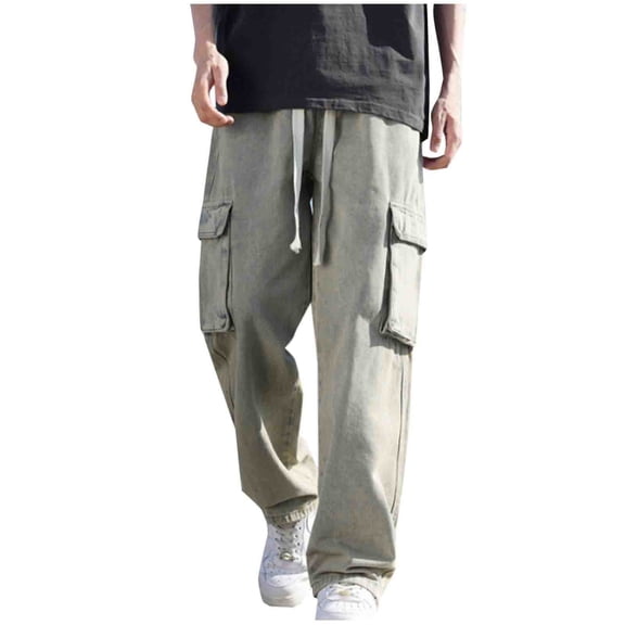JXMVOJ Men's Casual Loose Hip Hop Denim Work Pants Jeans with Cargo Pockets