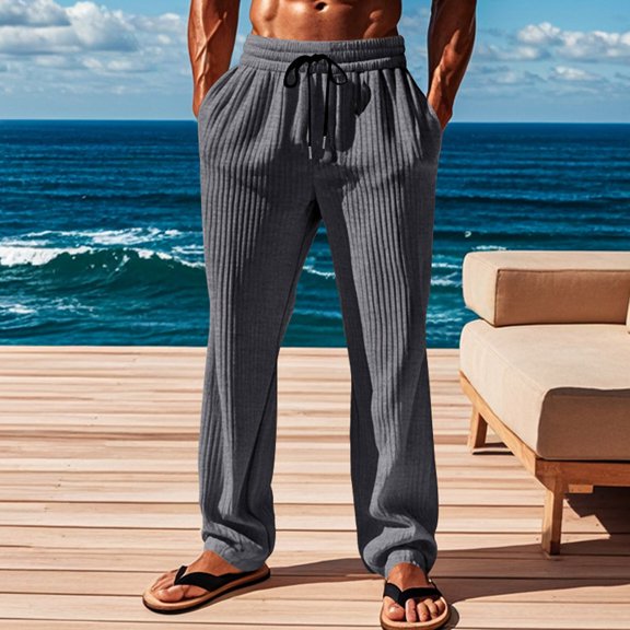 JXMVOJ Men's Casual Pants Elastic Waist Drawstring Beach Pants Lightweight Long Pants Sweatpants Trousers