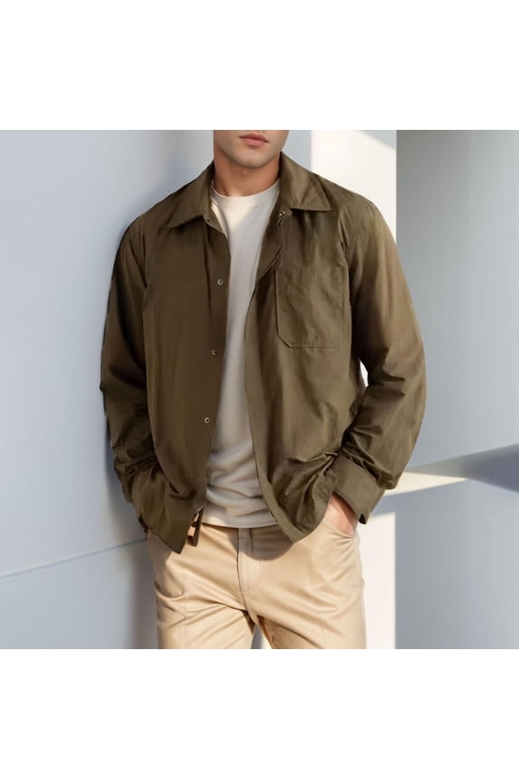 Men's Casual Shirt Jacket Shacket Lightweight Work Coat Button Down Overshirt