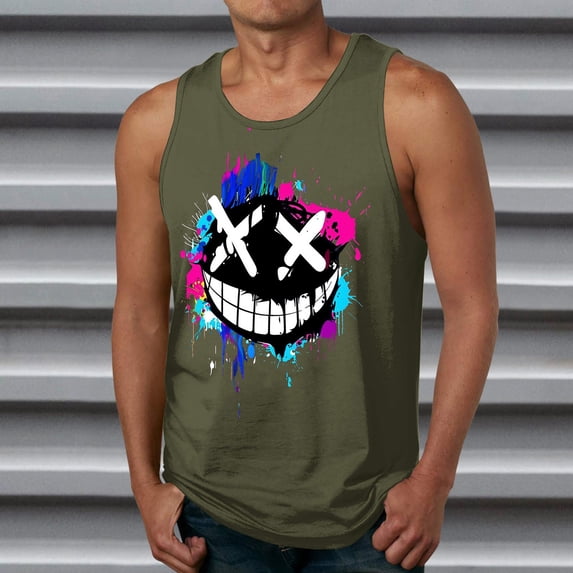 JXMVOJ Men's Casual Sleeveless Printed Top, Round Neck, Stylish Polyester Shirt for Summer & Spring, Perfect for Daily Wear, Parties, and Vacation