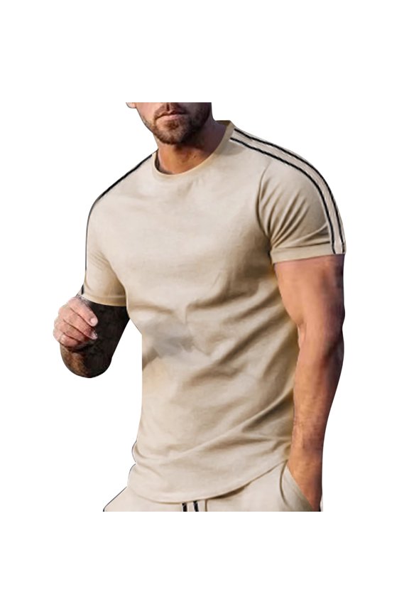 Men's Casual Sports T-Shirt Round Neck Side Stripes, 95% Polyester Breathable Fabric, Spring Summer Design, Versatile for Gym, Outdoor, Daily Outfits