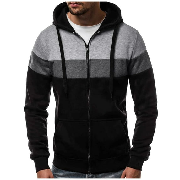 JXMVOJ Men's Color Block Pullover Hoodie Casual Hooded Sweatshirts Full Zip Jacket Patchwork Cardigan Loose Casual Sports Hoodie Coat with Pocket