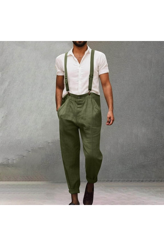 Men's Cotton Bib Overalls, Adjustable Strap Workwear Jumpsuit, Breathable, Comfortable, Casual Wear for Outdoor, Jogging, Yoga, All-Season Use