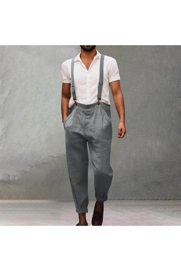 Men's Cotton Bib Overalls, Adjustable Strap Workwear Jumpsuit, Breathable, Comfortable, Casual Wear for Outdoor, Jogging, Yoga, All-Season Use