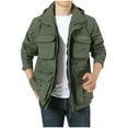 thumbnail image 1 of JXMVOJ Men's Cotton Lightweight Multi Pockets Zip Front Stand Collar Military Jackets Windbreaker Man Multi-function Jacket Outdoors Mountaineering Athletic Wear Detachable Sleeves Hat Easy Coat Top, 1 of 5