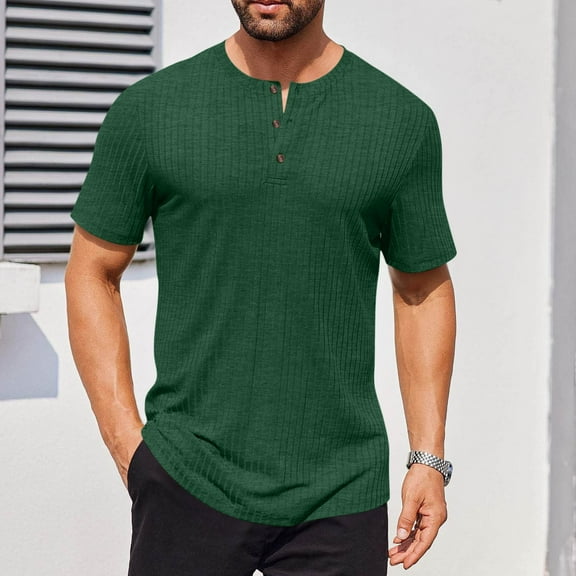 JXMVOJ Men's Cotton Polyester Spring Short Sleeve Button Round-Neck Shirt Casual Fashion Daily Outdoor Wear