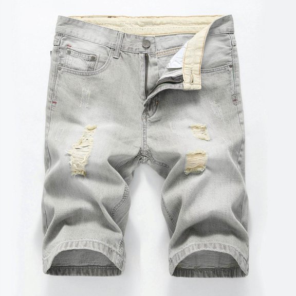 JXMVOJ Men's Denim Shorts Slim Fit Stretch Ripped Short Jeans Fit Biker Jeans Trunks