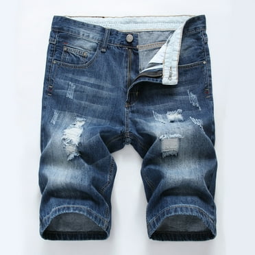 JXMVOJ Men's Denim Shorts Slim Fit Stretch Ripped Short Jeans Fit Biker Jeans Trunks