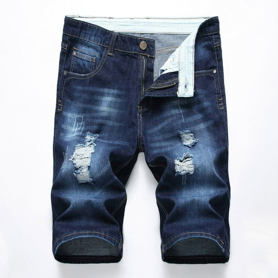 JXMVOJ Men's Denim Shorts Slim Fit Stretch Ripped Short Jeans Fit Biker Jeans Trunks