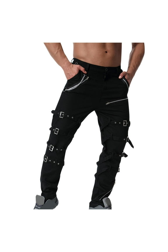 Men's Fashion Hiphop Rock Punk Gothic Pants Techwear Sport Hiking Riding Cotton Casual Cargo Pants Men Fashion Zipper Button Solid Casual Pocket Sports Trousers Pants
