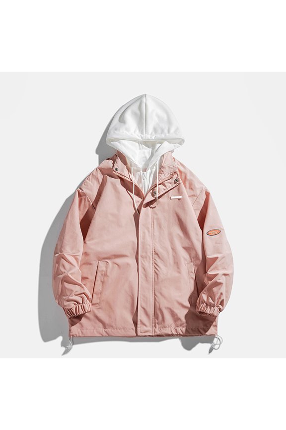 Men's Fashion Solid Color Shoulder Insert Windproof Warm Jacket Long Sleeve Hooded Casual Outwear Coat