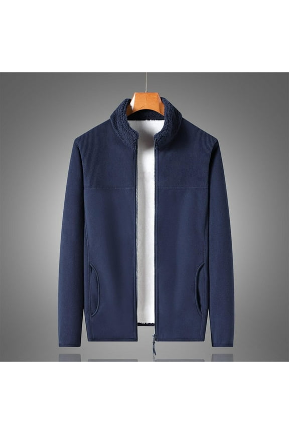 Men's Full Zip Fleece Jacket Sweatshirt Lined work Long Sleeve Hoodless Casual Outwear coat