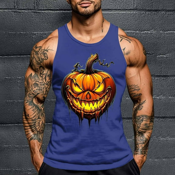 JXMVOJ Men's Halloween Print Round Neck Tank Blouse, Casual Sports Style Breathable Sweat-Wicking Non-Shrinking Non-Fading, Suitable for Spring Summer, Outdoor Daily Casual Wear