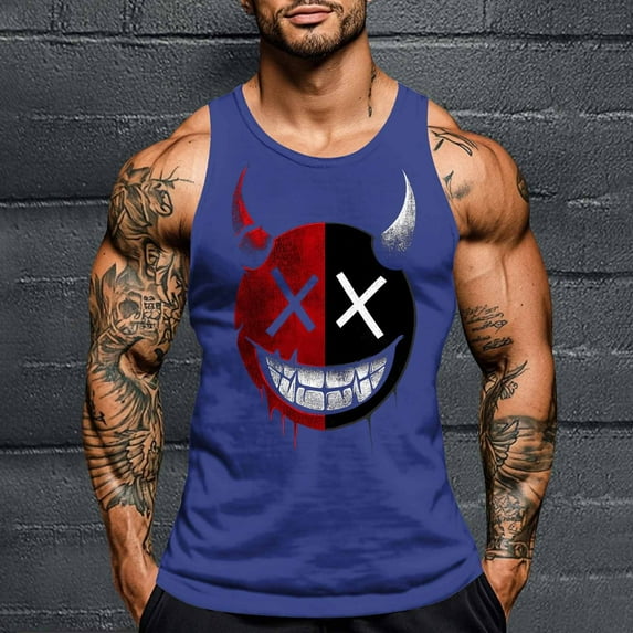 JXMVOJ Men's Halloween Print Round Neck Tank Blouse, Casual Sports Style Breathable Sweat-Wicking Non-Shrinking Non-Fading, Suitable for Spring Summer, Outdoor Daily Casual Wear