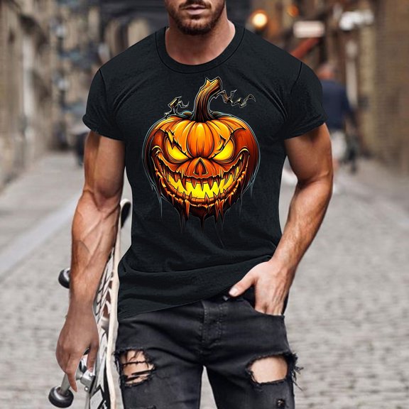 JXMVOJ Men's Halloween Printed Round Neck Short Sleeve Blouse/T-shirt, Fashion Casual, Quality Materials, Summer, Suitable for Outdoor Casual Daily Wear