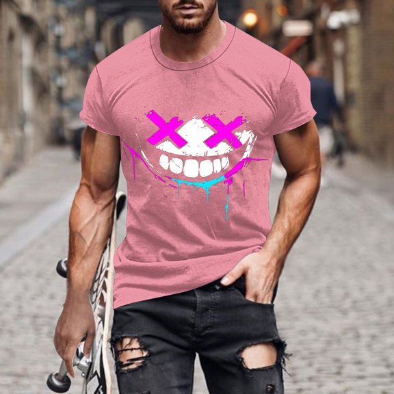 JXMVOJ Men's Halloween Printed Round Neck Short Sleeve Blouse/T-shirt, Fashion Casual, Quality Materials, Summer, Suitable for Outdoor Casual Daily Wear