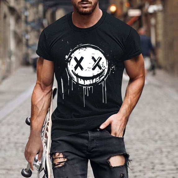 JXMVOJ Men's Halloween Printed Round Neck Short Sleeve Blouse/T-shirt, Fashion Casual, Quality Materials, Summer, Suitable for Outdoor Casual Daily Wear