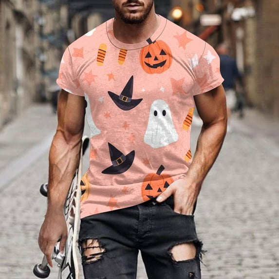 JXMVOJ Men's Halloween Printed Round Neck Short Sleeved Blouses/T-shirt Fashion Casual, Good Materials Stylish Attractive Handsome, Matches Jeans, Summer, Outdoor Casual Daily Wear