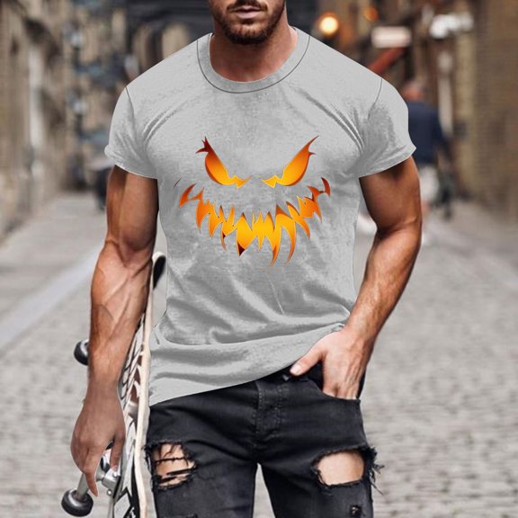JXMVOJ Men's Halloween Printed Round Neck Short Sleeved Blouses/T-shirt Fashion Casual, Good Materials Stylish Attractive Handsome, Summer, Outdoor Casual Daily Wear