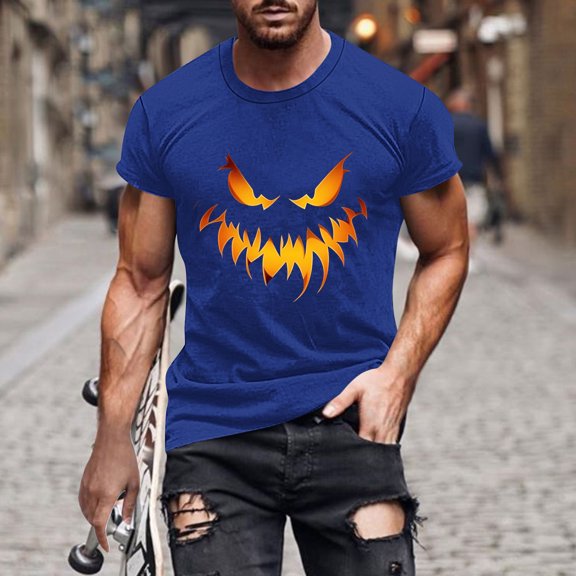 JXMVOJ Men's Halloween Printed Round Neck Short Sleeved Blouses/T-shirt Fashion Casual, Good Materials Stylish Attractive Handsome, Summer, Outdoor Casual Daily Wear