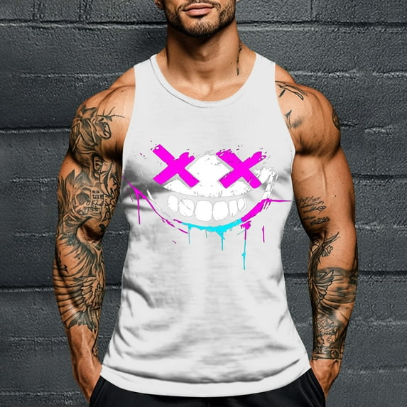 JXMVOJ Men's Halloween Printing Round Neck Regular Casual Sports Tank Fashion Casual Lightweight Non-Shrinking Sweat-Wicking Breathable, Loose Comfortable, Outdoor Casual Daily Wear
