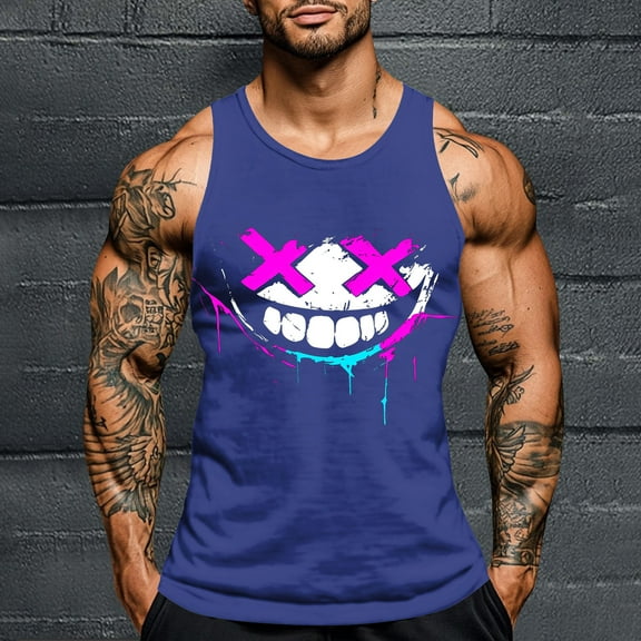 JXMVOJ Men's Halloween Printing Round Neck Regular Casual Sports Tank Fashion Casual Lightweight Non-Shrinking Sweat-Wicking Breathable, Loose Comfortable, Outdoor Casual Daily Wear