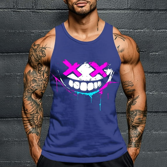 JXMVOJ Men's Halloween Printing Round Neck Regular Casual Sports Tank Fashion Casual Lightweight Non-Shrinking Sweat-Wicking Breathable, Loose Comfortable, Outdoor Casual Daily Wear