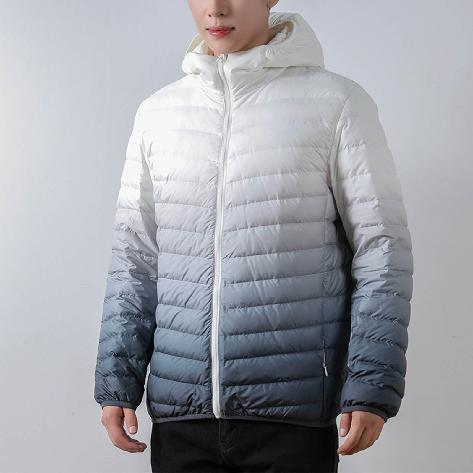 JXMVOJ Men's Hooded Puffer Jacket Zipper Pocket Thin And Light