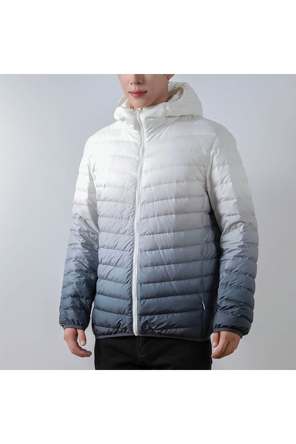 Men's Hooded Puffer Jacket Zipper Pocket Thin And Light Down Jackets Stand Collar Gradient Color Loose Coat