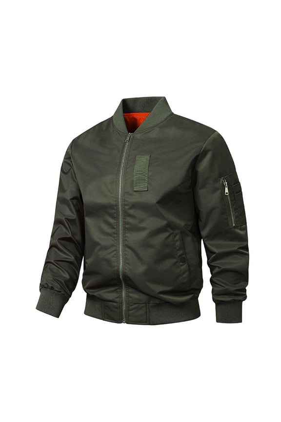 Men's Jackets-Bomber Jacket Fall Winter Warm Windbreaker Full Zip Casual Padded Coats Men Hoodless Casual Zipper Oversize Solid Long Sleeve Pockets Turn Down Collar Outwear Coat