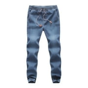 JXMVOJ Men's Joggers Denim Jean Pants Casual Cotton Elastic Draw String Work Trousers Pants