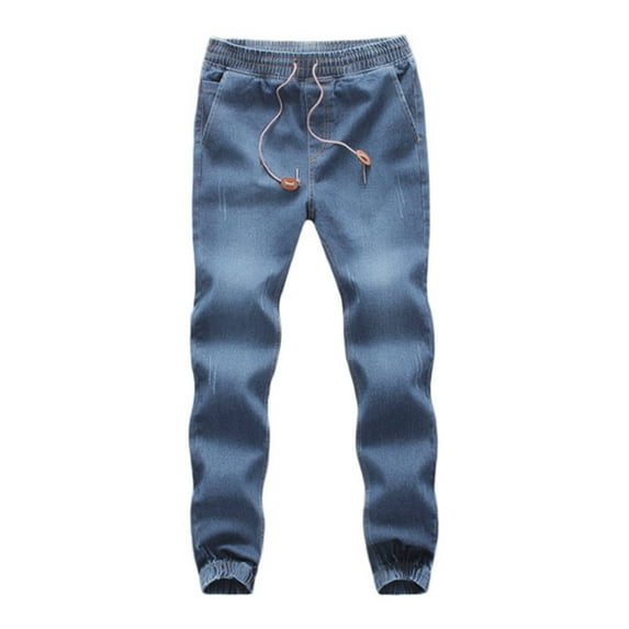 JXMVOJ Men's Joggers Denim Jean Pants Casual Cotton Elastic Draw String Work Trousers Pants