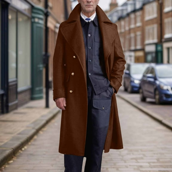 JXMVOJ Men's Lapel Long Trench Coat Casual Cotton Blend Peacoat Fashionable British Men Solid Color Woolen Trench Coat Slim Lapel Long Sleeved Hooded Casual Coat Jacket