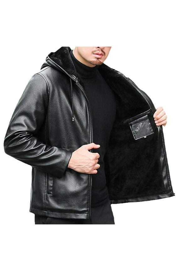 Men's Leather Jacket Motorcycle Jacket Waterproof Windproof PU Moto Vintage Bomber Hoodie with Hood