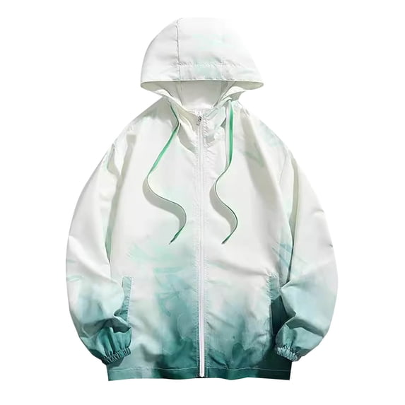 JXMVOJ Men's Light Jacket Full Zip Sun Protection Hoodie Long Sleeve Sun Shirts for Men Hiking Fishing Zip Pockets Gradient Ice Silk Lightweight Coat
