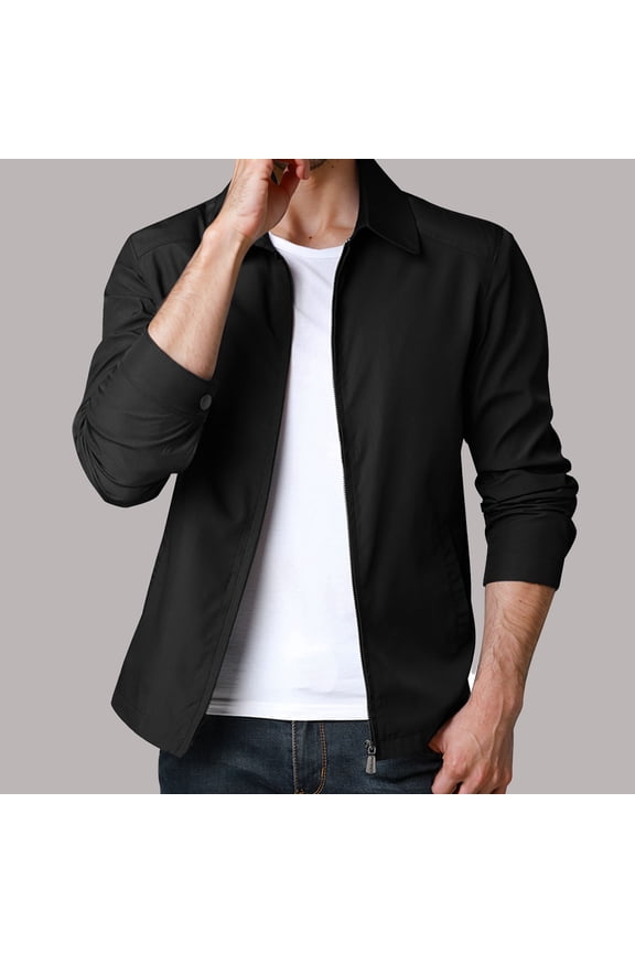 Men's Lightweight Jackets Casual Windbreaker Stylish Light Golf Full Zip Up Work Dress Business Varsity Men Casual Zipper Solid Long Sleeve Turn Down Collar Agedness Outwear Coat