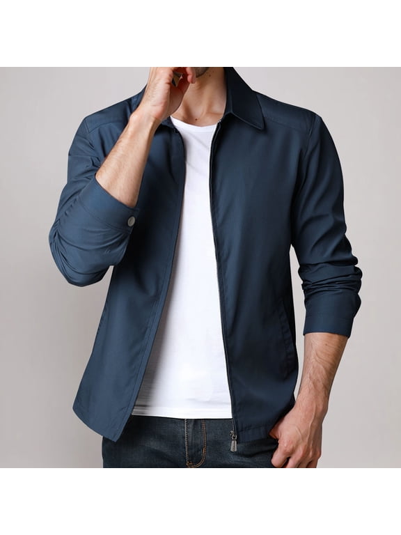 Men's Lightweight Jackets Casual Windbreaker Stylish Light Golf Full Zip Up Work Dress Business Varsity Men Casual Zipper Solid Long Sleeve Turn Down Collar Agedness Outwear Coat