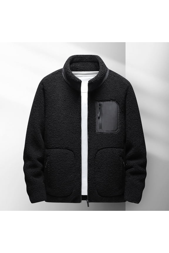 Men's Lightweight Polar Fleece Jacket Full Zip Antistatic Casual Coat Soft Warm Outwear with Zipper Pockets