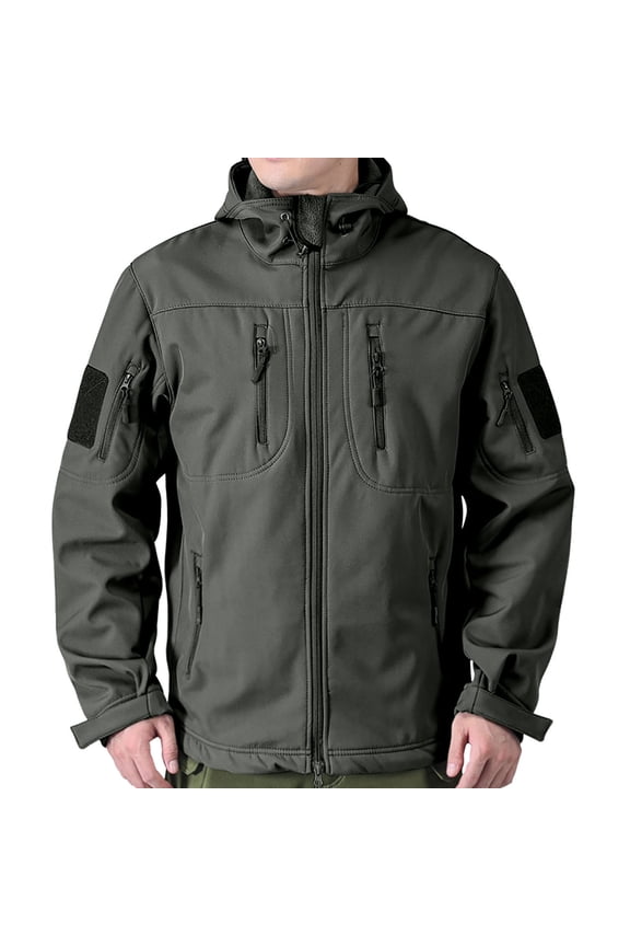 Men's Military Fleece Combat Jacket Tactical Hoodies Mens Quilt Lined Fleece Coat Mens Classic Fleece Jacket Coat Work Leisure Sports Casual Mens Full Zip Fleece Jacket