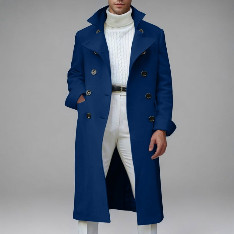 JXMVOJ Men's Notch Lapel Double Breasted Long Trench Coat