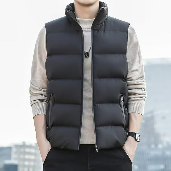 JXMVOJ Men's Outdoor Casual Full Zipper Stand Collar Padded Vest Coats Sleeveless Jacket
