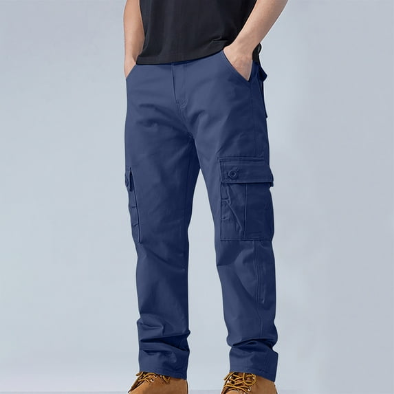 JXMVOJ Men's Outdoor Cotton Cargo Pants Multi-pocket Straight-leg Pants Denim Trousers