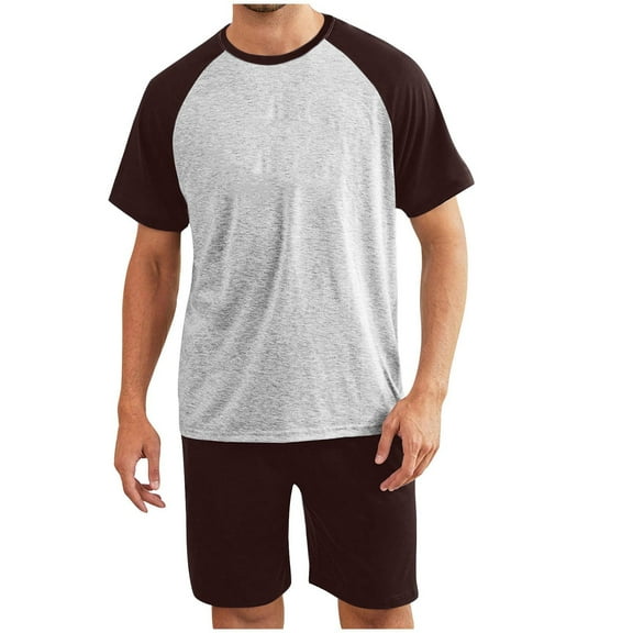 JXMVOJ Men's Pajama Set Sleepwear Lightweight Dry Short Sleeve Shirts Wide Leg Shorts Bottoms Soft Comfy Sleep Sets Loungewear Breathable Casual Loose Pjs Sets